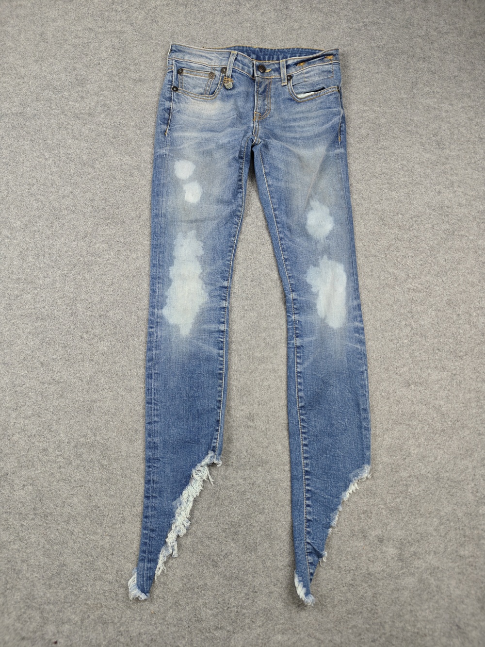 R13 Jeans Womens 25 Blue Light Wash Kate Skinny Angled Hem Distressed Frayed